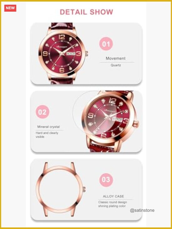 Leather Women\'s Analog Quartz Watch with Date Window Luminous Hands 30M Water main image 7